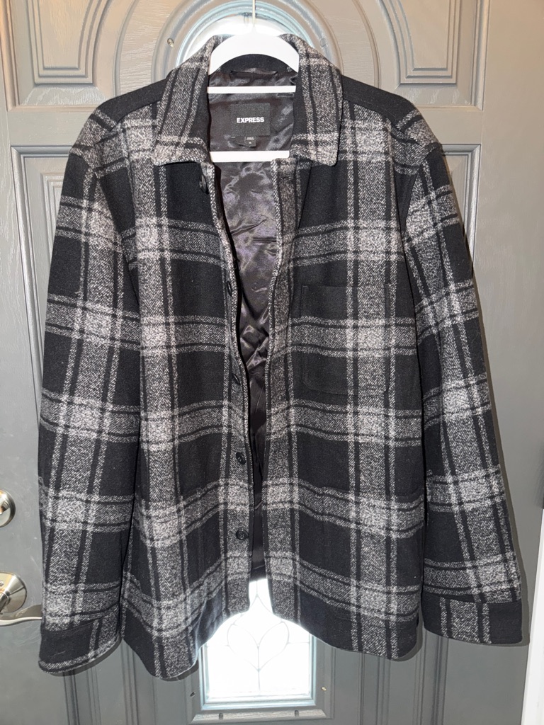 Express Black And Gray Plaid Shirt Jacket
